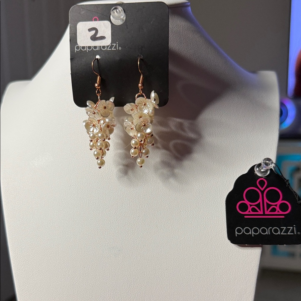Paparazzi Gold and White Beaded Earrings